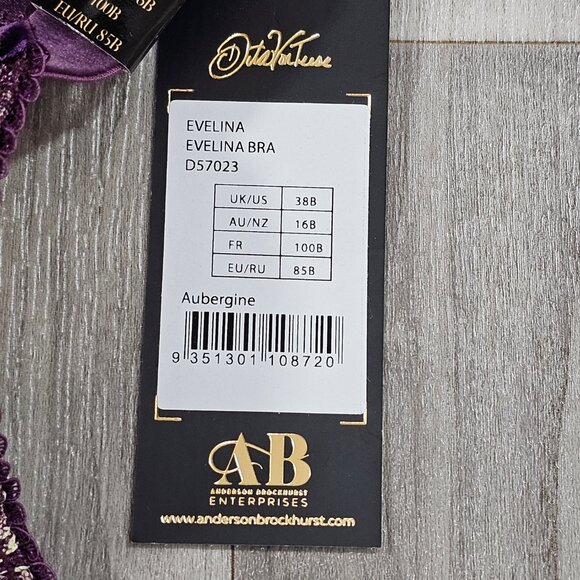 Dita Von Teese Evelina Aubergine Plum Unlined Embroidered Bra, Size 38B - Picture 5 of 10